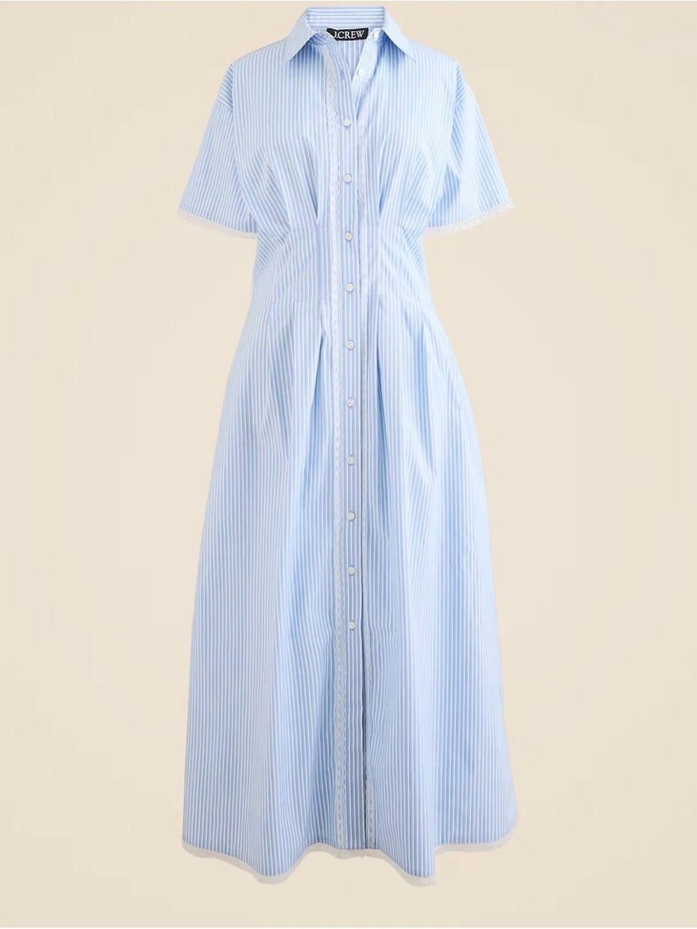 J.Crew Light Blue Pinstripe lace trim Button-Down Maxi Dress